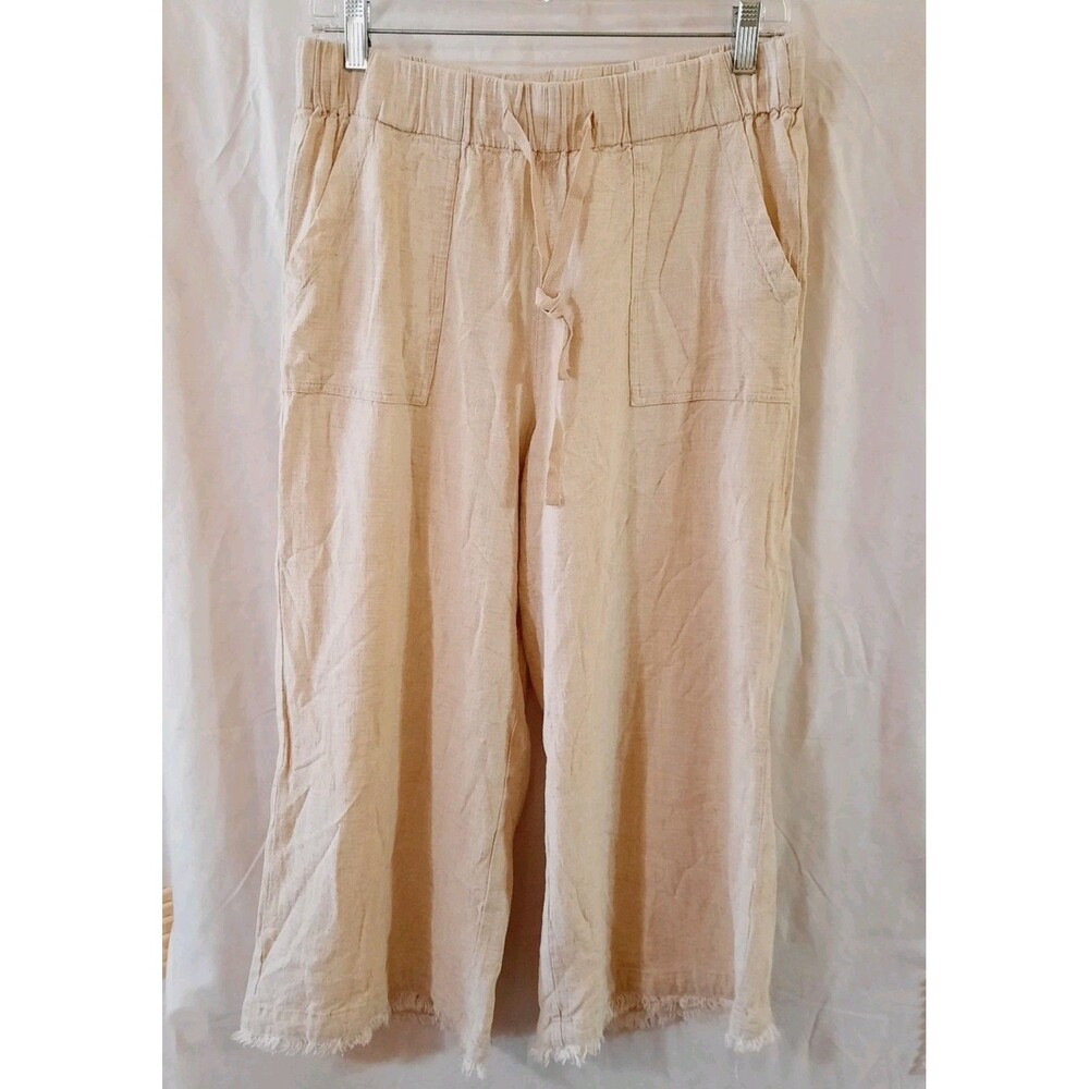 Thread + Supply Linen Blend Wide Leg Size Medium Beige Crop Pants Lightweight